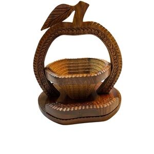 Handcrafted wooden, collapsible apple basket with handle
